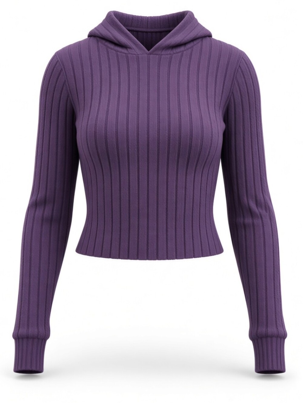 SHEIN Purple Ribbed Hoodie Crop Sweater